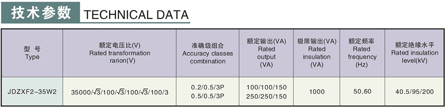 JDZXF2-35W2型电压互感器技术参数