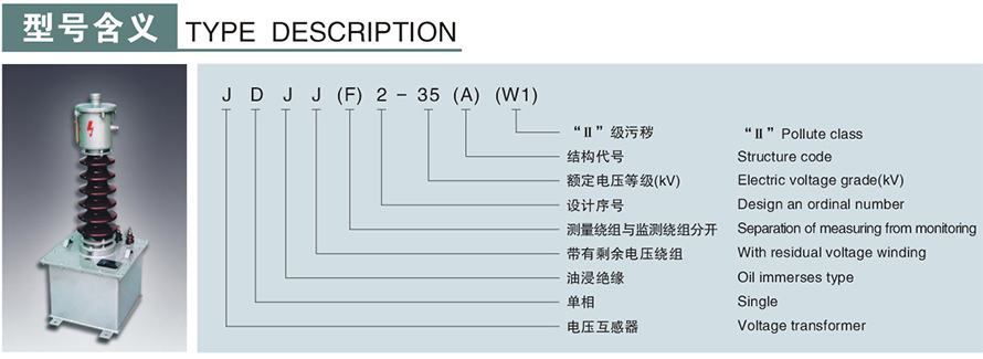 JDJJ2-35/JDJJ2-35GYW1/JDJJ2-35GYW2型电压互感器型号说明