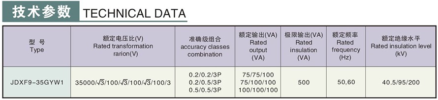 JDXF9-35GYW1型电压互感器技术参数