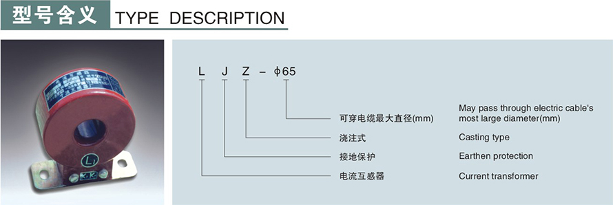 LJZ-φ65型零序电流互感器型号说明